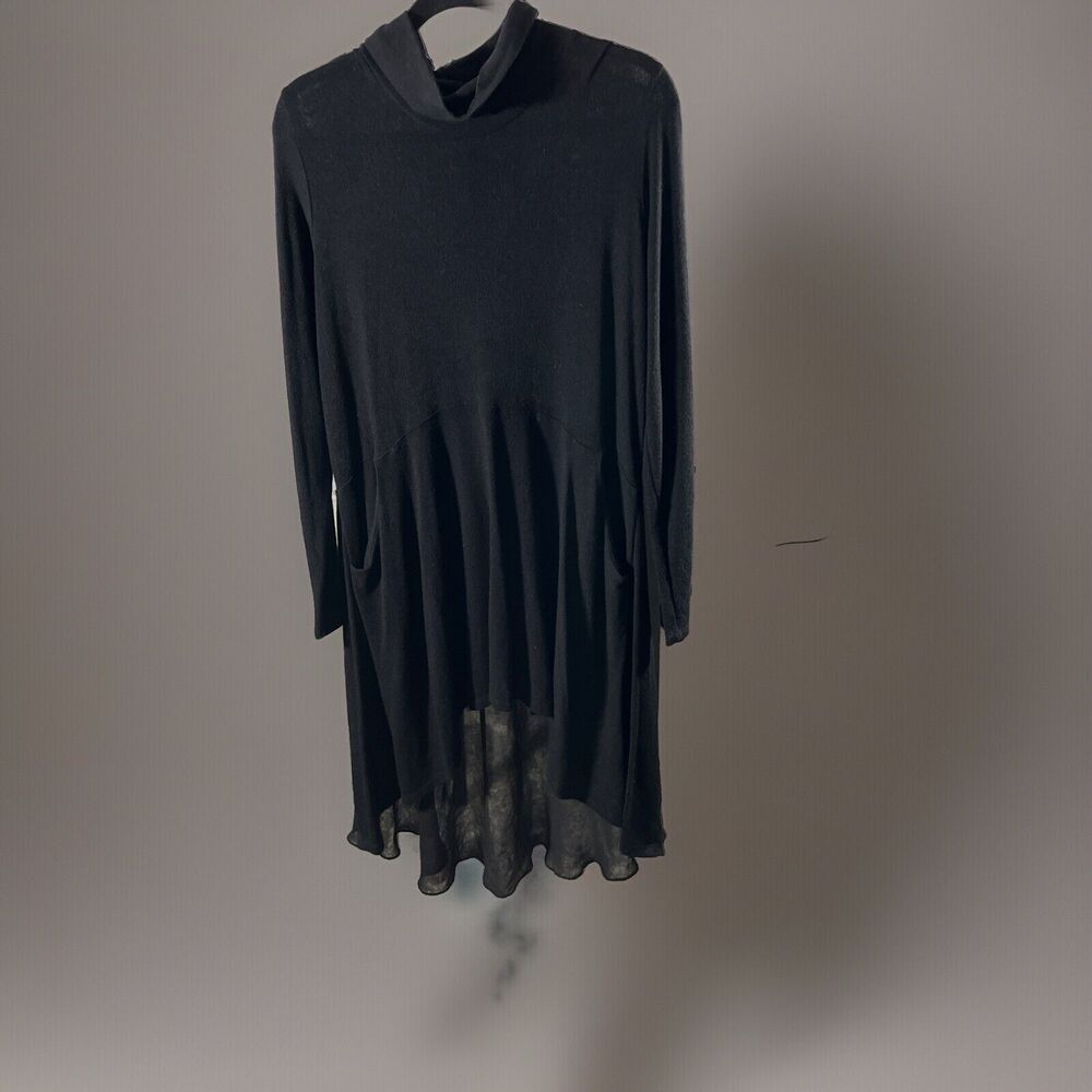 Soft Surroundings Women's black turtleneck sweater dress large buttonback Pocket